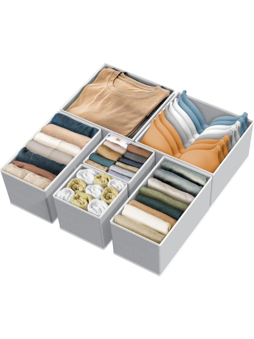 Set of 6 Gray Underwear Drawer Organizers - Neat Storage Solution for Home